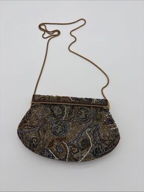 Vintage Carla Marchi Iridescent Beaded Fold Over Clutch Shoulder Bag BLEMISH